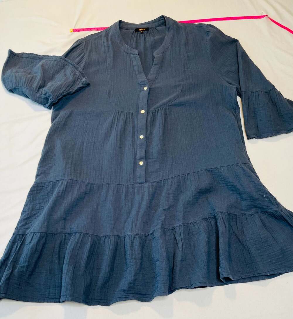 Quince Navy Blue Tiered Mini Dress